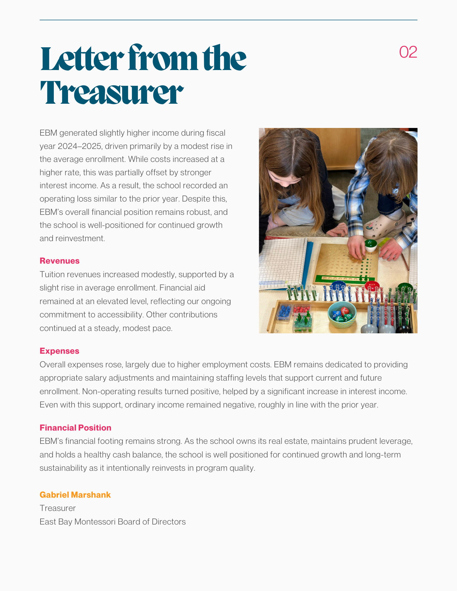 East Bay Montessori Annual Report page 4