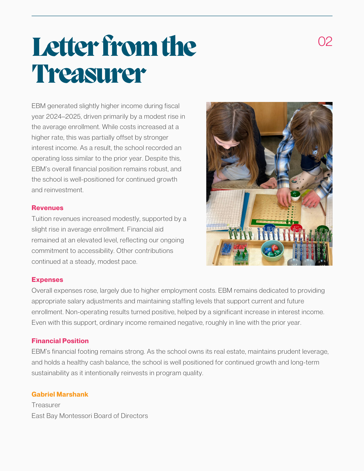 East Bay Montessori Annual Report page 4